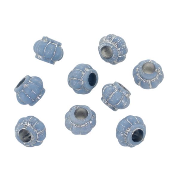 OPAQUE SILVER WASHED PLASTIC BEADS - SILVER THREAD - LANTERN 02 - 7х10mm BLUE - PACKAGE 500g Hole-4.0mm (1500pcs.)