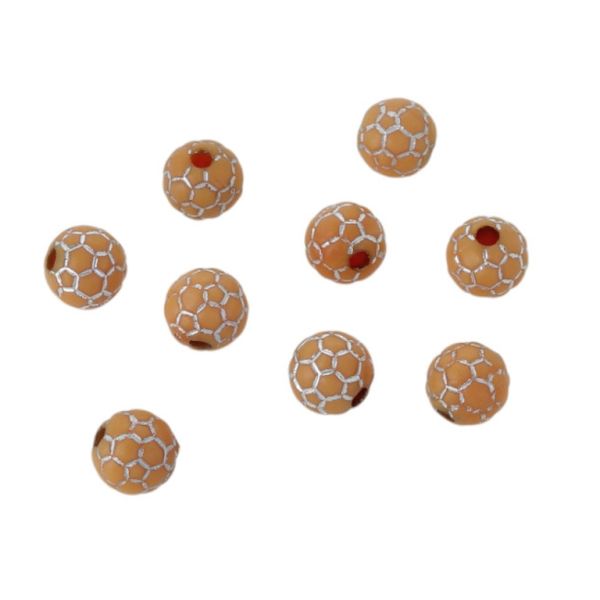 OPAQUE SILVER WASHED PLASTIC BEADS - SILVER THREAD - FOOTBALL - 8mm ORANGE - PACKAGE 500g Hole-1.8mm (2130pcs.)