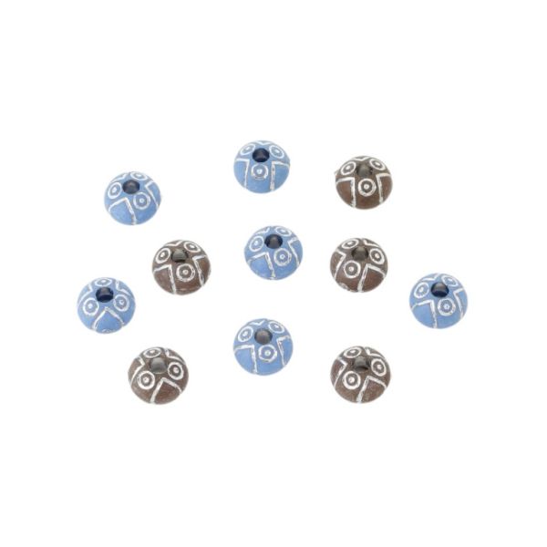 ПЛЪТНИ ПЛАСТМАСОВИ МЪНИСТА - СРЕБЪРНА НИШКА - ШАЙБА 05 - 6х8мм КАФЯВО И СИНЬО - 50 гр. Отвор-2.0мм (242 бр.)