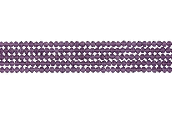 GLASS BEADS - FACETED RONDELLE CRYSTALS - 4x3mm - TRANSPARENT - PURPLE (DARK) 010 - STRING (128pcs.) Hole-1.0mm