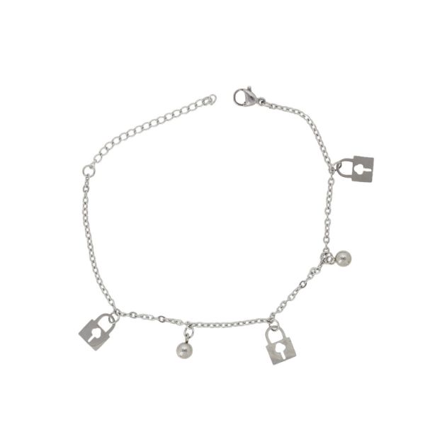 JEWELRY - CHAIN ​​BRACELET - STAINLESS STEEL - PADLOCK G143 - NICKEL - 1pc.