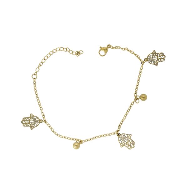 JEWELRY - CHAIN ​​BRACELET - STAINLESS STEEL - THE HAND OF FATIMA G137 - GOLD - 1pc.