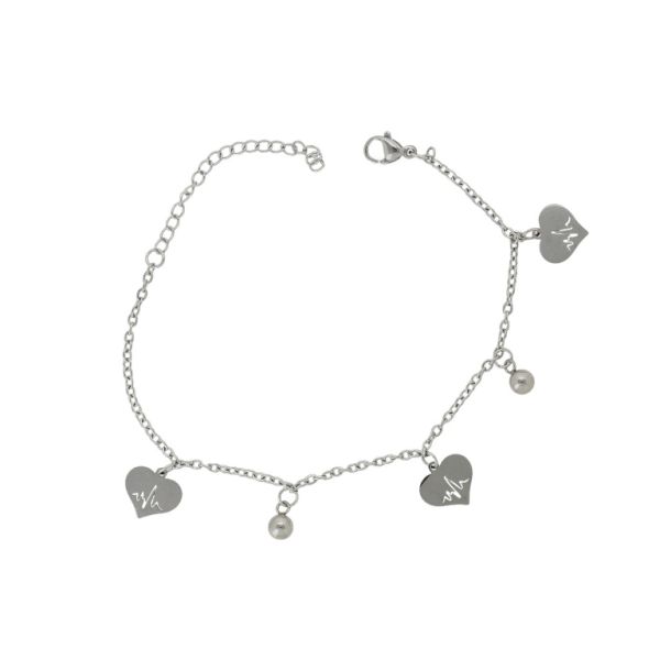 JEWELRY - CHAIN ​​BRACELET - STAINLESS STEEL - HEART G142 - NICKEL - 1pc.