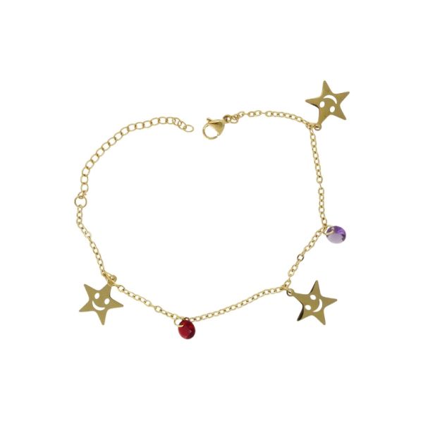 JEWELRY - CHAIN ​​BRACELET - STAINLESS STEEL AND ZIRCON - STAR G134 - GOLD-PURPLE-RED - PACKAGE 2pcs.