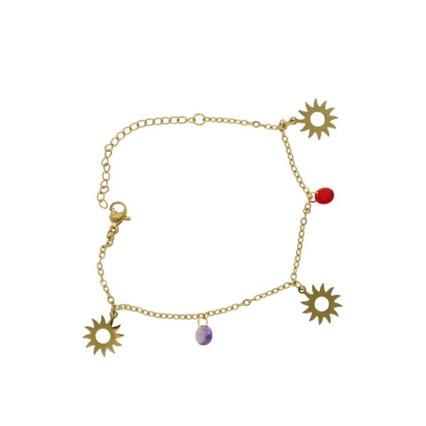 JEWELRY - CHAIN ​​BRACELET - STAINLESS STEEL AND ZIRCON - SUN G132 - GOLD-PURPLE-RED - PACKAGE 2pcs.