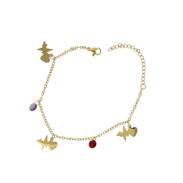 JEWELRY - CHAIN ​​BRACELET - STAINLESS STEEL AND ZIRCON - HEART G133 - GOLD-PURPLE-RED - PACKAGE 2pcs.