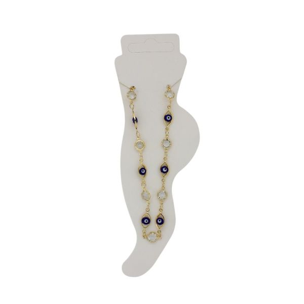 JEWELRY - ANKLET - BRASS AND ENAMEL - CHAIN - 20cm EYE AND CRYSTAL GK047 - GOLD AND BLUE (DARK) - 1pc.