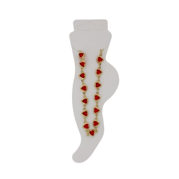 JEWELRY - ANKLET - BRASS AND CRYSTALS - CHAIN - 19cm HEART GK050 - GOLD AND RED - PACKAGE 2pcs.