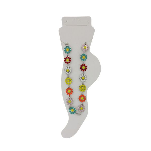 JEWELRY - ANKLET - METAL AND ENAMEL - CHAIN - 19cm FLOWER GK072 - NICKEL AND COLORFUL - 1pc.