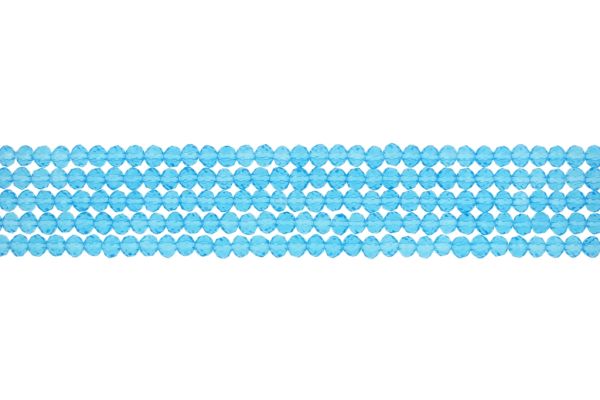 GLASS BEADS - FACETED RONDELLE CRYSTALS - 4x3mm - TRANSPARENT - BLUE (LIGHT) 008 - PACKAGE (5x128pcs.) Hole-1.0mm