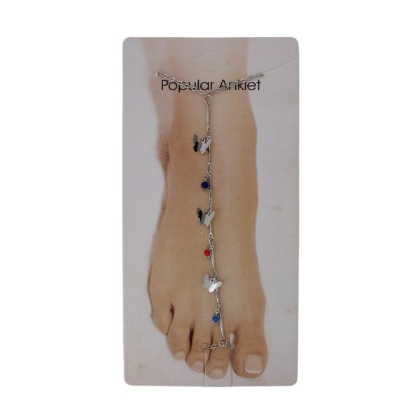 JEWELRY - ANKLET - METAL AND ENAMEL - CHAIN - 20cm BUTTERFLY GK107 - NICKEL AND MIX 01 - 1pc.