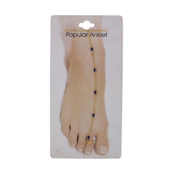 БИЖУТЕРИЯ - ГРИВНА ЗА КРАК - МЕТАЛ И ЕМАЙЛ - СИНДЖИР - 20.5 см ЕЛИПСА GK103 - ЗЛАТИСТО И СИНЬО Т. - ПАКЕТ 3 бр.