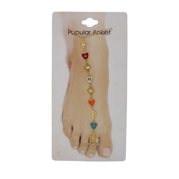 JEWELRY - ANKLET - METAL AND ENAMEL - CHAIN - 20.5cm HEART GK104 - GOLD AND MIX 01 - 1pc.