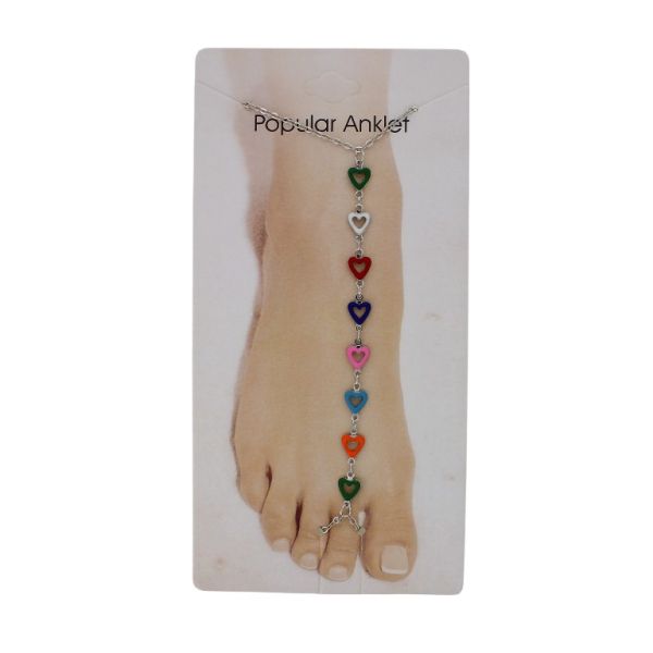 JEWELRY - ANKLET - METAL AND ENAMEL - CHAIN - 20.5cm HEART GK105 - NICKEL AND MIX 01 - 1pc.