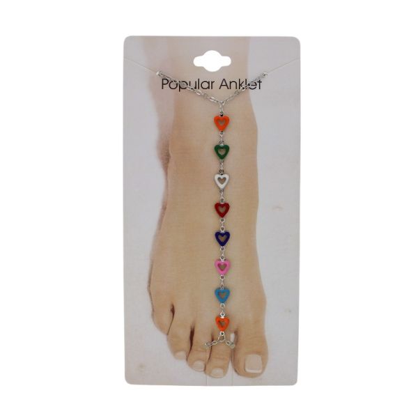 JEWELRY - ANKLET - METAL AND ENAMEL - CHAIN - 20.5cm HEART GK105 - NICKEL AND MIX 03 - 1pc.