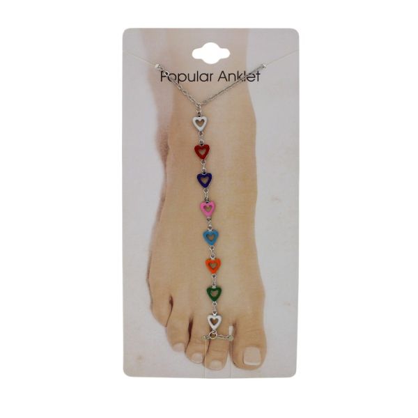 JEWELRY - ANKLET - METAL AND ENAMEL - CHAIN - 20.5cm HEART GK105 - NICKEL AND MIX 06 - 1pc.
