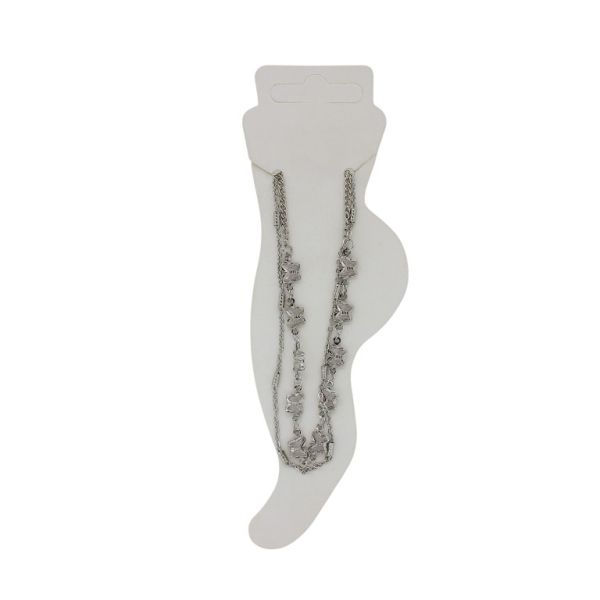 БИЖУТЕРИЯ - ГРИВНА ЗА КРАК - МЕТАЛ И КРИСТАЛИ - СИНДЖИР - 19.5 см ПЕПЕРУДА GK055 - НИКЕЛ И БЯЛО - 1 бр.