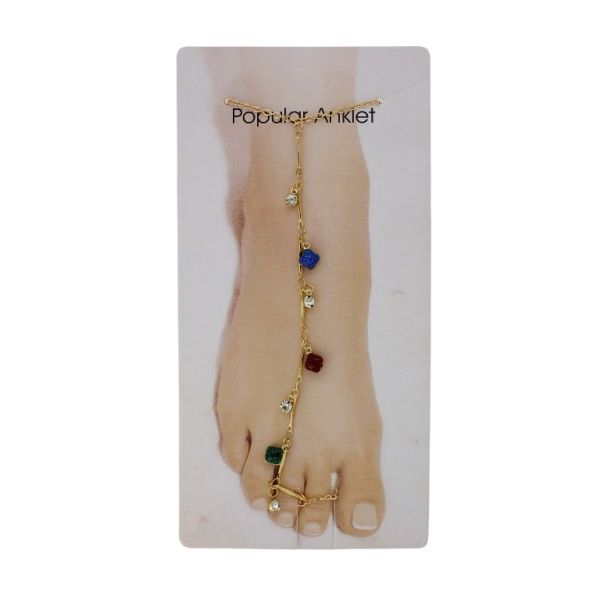 БИЖУТЕРИЯ - ГРИВНА ЗА КРАК - МЕТАЛ И КРИСТАЛИ- СИНДЖИР - 19.5 см ЦВЕТЕ GK090 - ЗЛАТИСТО И МИКС 01 - ПАКЕТ 3 бр.