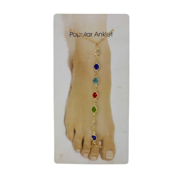 JEWELRY - ANKLET - METAL AND CRYSTALS - CHAIN - 20cm CIRCLE GK091 - GOLD AND MIX 01 - 1pc.