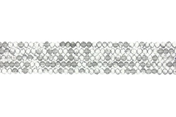 GLASS BEADS - FACETED RONDELLE CRYSTALS - 4x3mm - TRANSPARENT - SILVER HALF-METALLIC 108 - PACKAGE (5x128pcs.) Hole-1.0mm