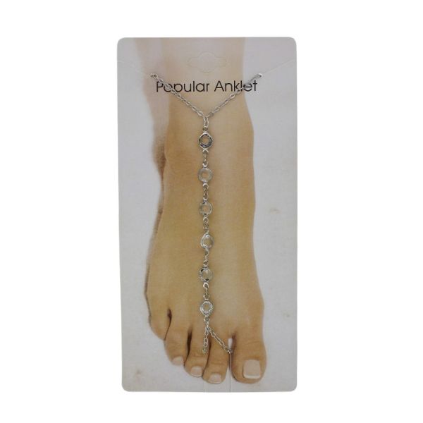 JEWELRY - ANKLET - METAL AND CRYSTALS - CHAIN - 20cm CIRCLE GK099 - NICKEL AND WHITE - 1pc.