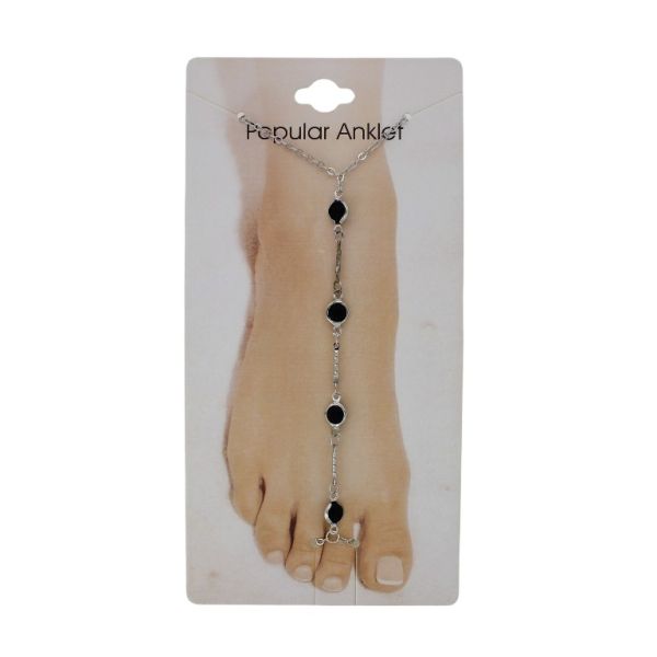 БИЖУТЕРИЯ - ГРИВНА ЗА КРАК - МЕТАЛ И КРИСТАЛИ- СИНДЖИР - 20 см КРЪГ GK100 - НИКЕЛ И ЧЕРНО - ПАКЕТ 3 бр.