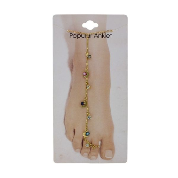 JEWELRY - ANKLET - METAL AND CRYSTALS - CHAIN - 20cm MOON WITH STAR EYE GK093 - GOLD AND MIX 01 - 1pc.