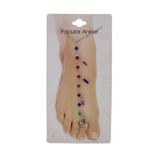 БИЖУТЕРИЯ - ГРИВНА ЗА КРАК - МЕТАЛ И КРИСТАЛИ- СИНДЖИР - 20 см ПЛОЧКА GK098 - НИКЕЛ И МИКС 01 - ПАКЕТ 3 бр.