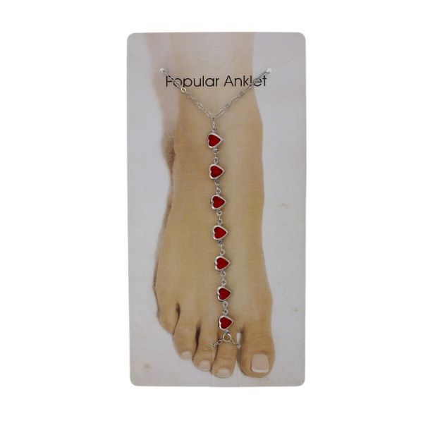 JEWELRY - ANKLET - METAL AND CRYSTALS - CHAIN - 20cm HEART GK086 - NICKEL AND RED - 1pc.