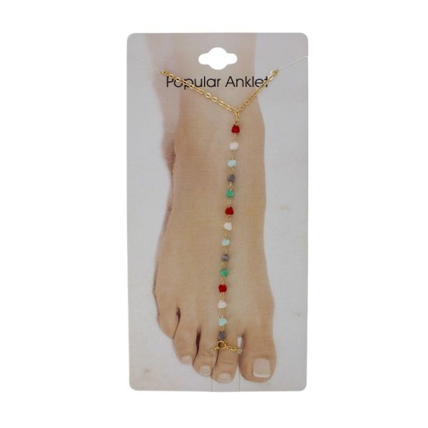 JEWELRY - ANKLET - METAL AND CRYSTALS - CHAIN - 20.5cm IRREGULAR FORM GK088 - GOLD AND MIX 01 - 1pc.