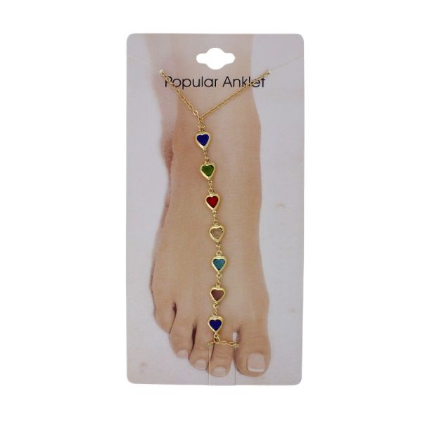 JEWELRY - ANKLET - METAL AND CRYSTALS - CHAIN - 20.5cm HEART GK087 - GOLD AND MIX 02 - 1pc.