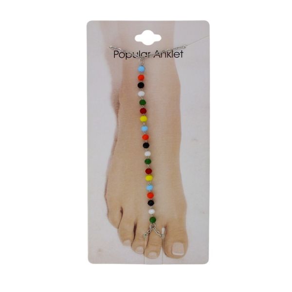 JEWELRY - ANKLET - METAL AND CRYSTALS - CHAIN - 20.5cm BALL FACETED GK089 - NICKEL AND MIX 01 - 1pc.