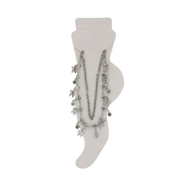 JEWELRY - ANKLET - METAL AND CRYSTALS - CHAIN - 21.5cm RIBBON GK051 - NICKEL AND WHITE - 1pc.