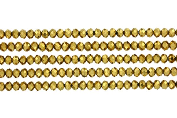 GLASS BEADS - FACETED RONDELLE CRYSTALS - 6x5mm - METALLIC - GOLD 111 - PACKAGE (5x88pcs.) Hole-1.2mm