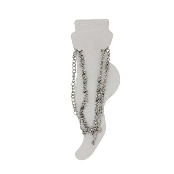 БИЖУТЕРИЯ - ГРИВНА ЗА КРАК - МЕТАЛ И КРИСТАЛИ - СИНДЖИР - 22 см КРЪГ GK062 - НИКЕЛ И БЯЛО - ПАКЕТ 3 бр.