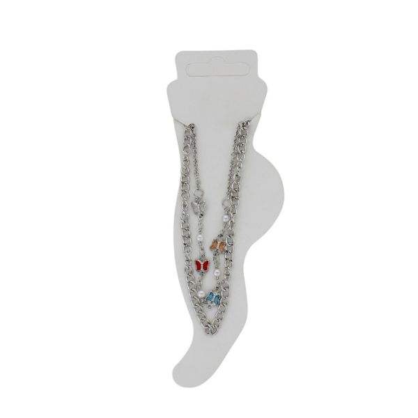 JEWELRY - ANKLET - METAL AND CRYSTALS - CHAIN - 22cm BUTTERFLY GK059 - NICKEL AND COLORFUL - 1pc.