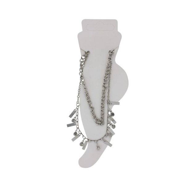 JEWELRY - ANKLET - METAL AND CRYSTALS - CHAIN - 22cm TILE GK057 - NICKEL AND WHITE - 1pc.