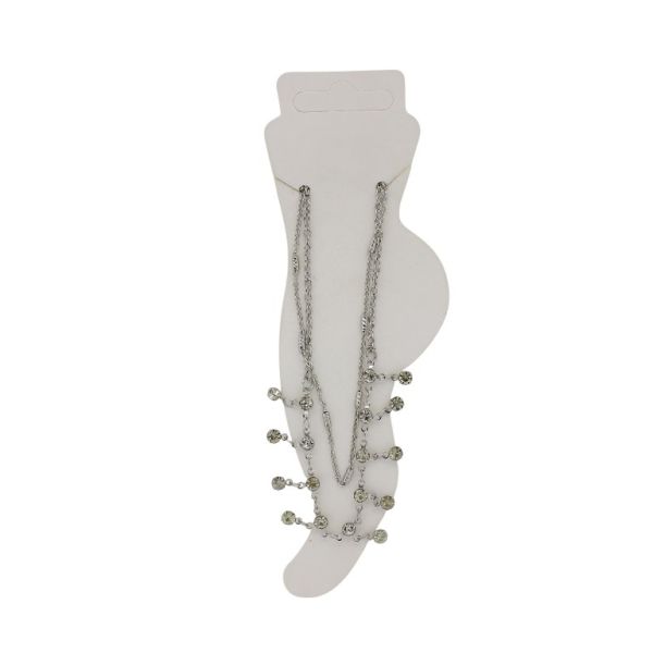 JEWELRY - ANKLET - METAL AND CRYSTALS - CHAIN - 22cm CYLINDER GK053 - NICKEL AND WHITE - 1pc.