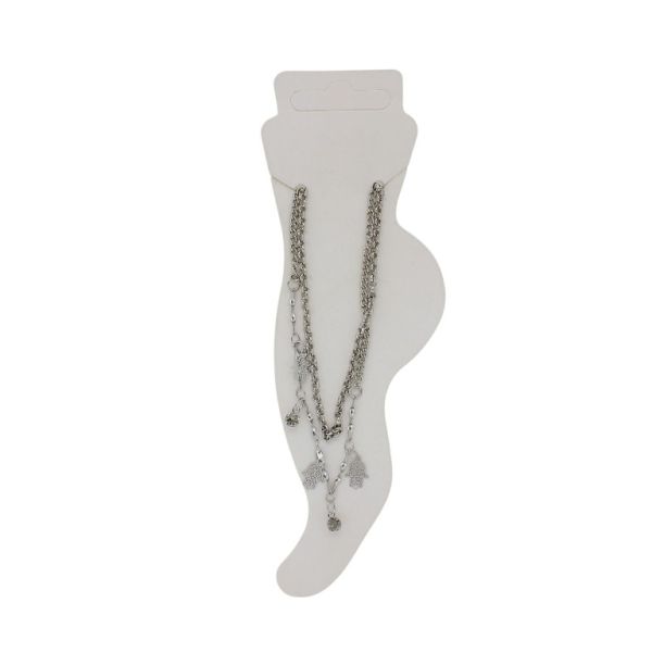 БИЖУТЕРИЯ - ГРИВНА ЗА КРАК - МЕТАЛ И КРИСТАЛИ - СИНДЖИР - 24 см РЪКАТА НА ФАТИМА GK052 - НИКЕЛ И БЯЛО - ПАКЕТ 3 бр.