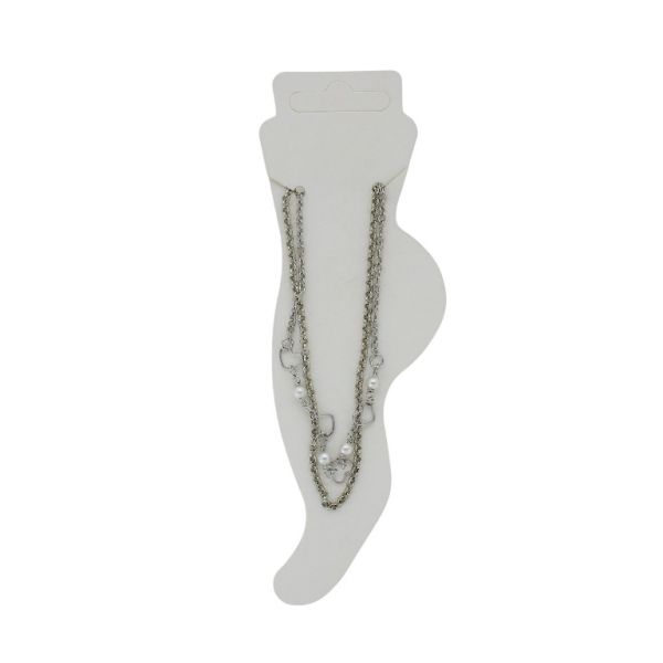 JEWELRY - ANKLET - METAL AND PEARLS - CHAIN - 20.5cm HEART GK065 - NICKEL AND WHITE - 1pc.