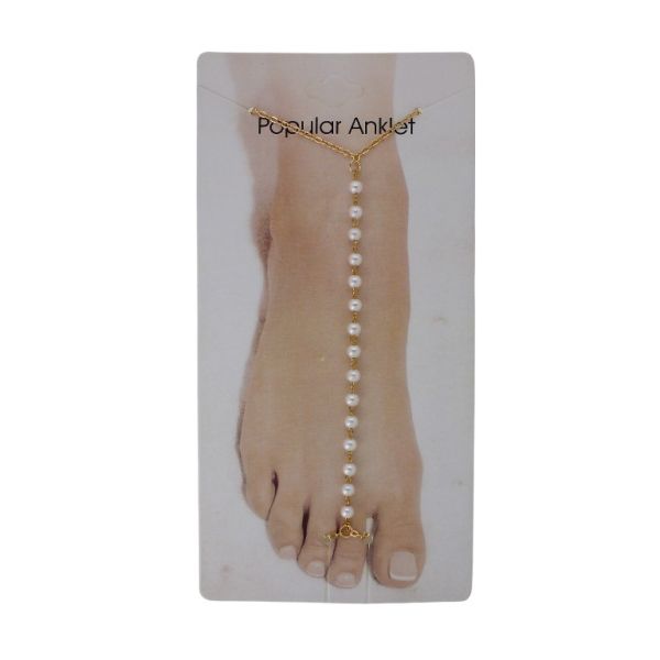 JEWELRY - ANKLET - METAL AND PEARLS - CHAIN - 20.5cm BALL GK108 - GOLD AND WHITE - 1pc.