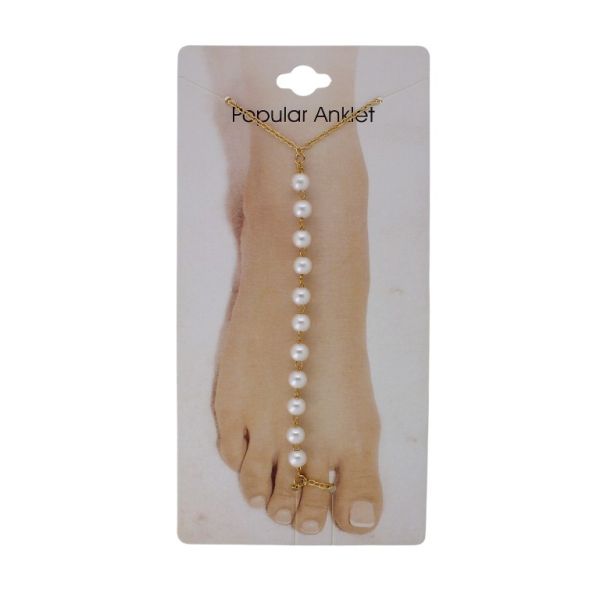 JEWELRY - ANKLET - METAL AND PEARLS - CHAIN - 20.6cm BALL GK108 - GOLD AND WHITE - 1pc.