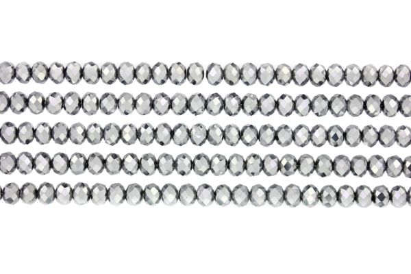 GLASS BEADS - FACETED RONDELLE CRYSTALS - 6x5mm - METALLIC - SILVER HALF-METALLIC 110 - STRING (88pcs.) Hole-1.2mm