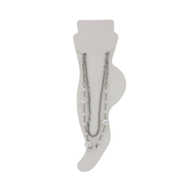 БИЖУТЕРИЯ - ГРИВНА ЗА КРАК - МЕТАЛ И ПЕРЛИ - СИНДЖИР - 21 см ПЕРЛИ GK063 - НИКЕЛ И БЯЛО - ПАКЕТ 3 бр.