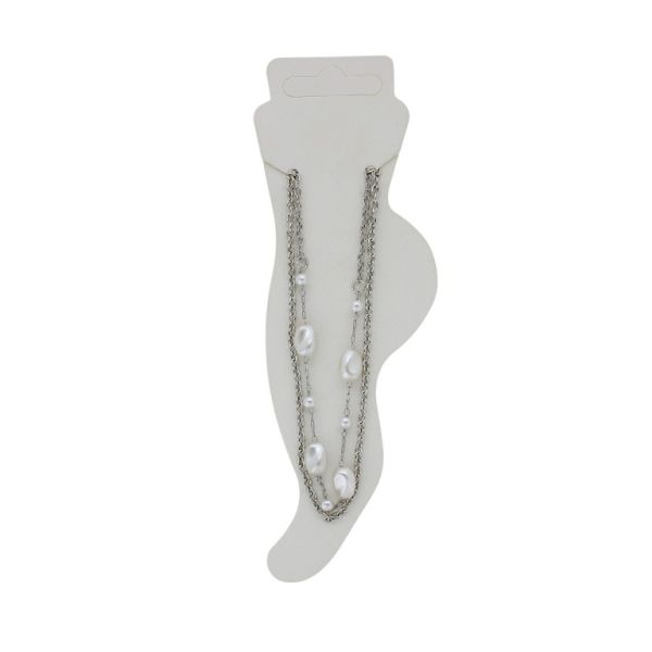 JEWELRY - ANKLET - METAL AND PEARLS - CHAIN - 22cm PEARLS GK064 - NICKEL AND WHITE - 1pc.