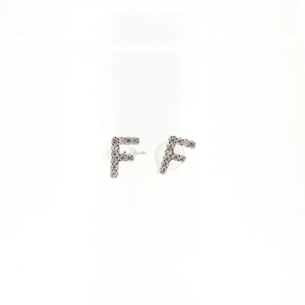 БИЖУТЕРИЯ - ОБЕЦИ - ВИНТ - ЦИРКОН - БУКВА F Е522 - 0.7х0.8см НИКЕЛ И БЯЛО - ПАКЕТ 6 чифта