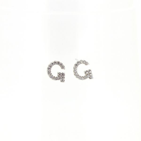 БИЖУТЕРИЯ - ОБЕЦИ - ВИНТ - ЦИРКОН - БУКВА G Е523 - 0.8х0.8см НИКЕЛ И БЯЛО - ПАКЕТ 6 чифта