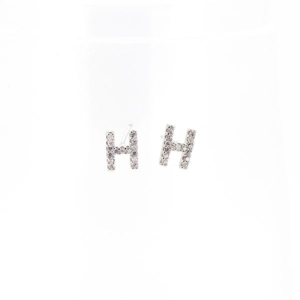 БИЖУТЕРИЯ - ОБЕЦИ - ВИНТ - ЦИРКОН - БУКВА H Е524 - 0.5х0.8см НИКЕЛ И БЯЛО - 1 чифт