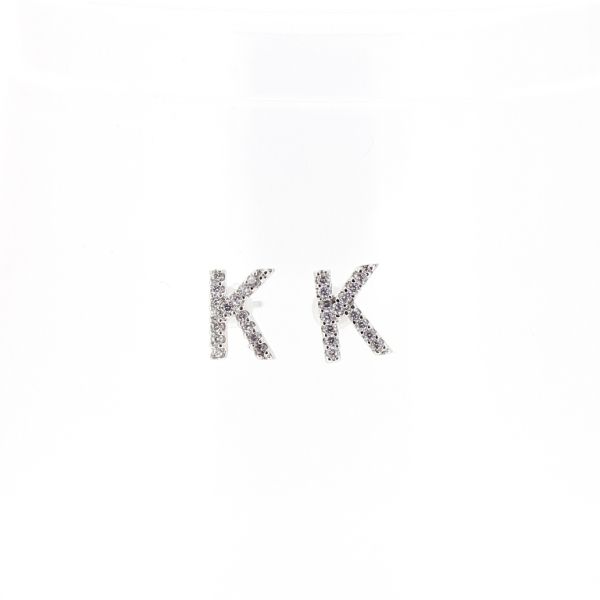 БИЖУТЕРИЯ - ОБЕЦИ - ВИНТ - ЦИРКОН - БУКВА K Е525 - 0.6х0.9см НИКЕЛ И БЯЛО - ПАКЕТ 6 чифта