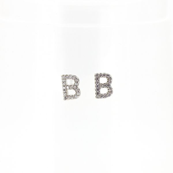 БИЖУТЕРИЯ - ОБЕЦИ - ВИНТ - ЦИРКОН - БУКВА В Е520 - 0.6х0.8см НИКЕЛ И БЯЛО - 1 чифт